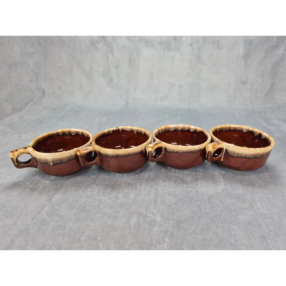 Monmouth Western Stoneware Brown Drip Pottery Soup Chili Bowl Mugs Set of 4 VTG